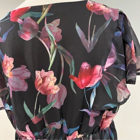 Bloomchick tulip Floral print Black short sleeve peplum Top/blouse - Picture 7 of 13